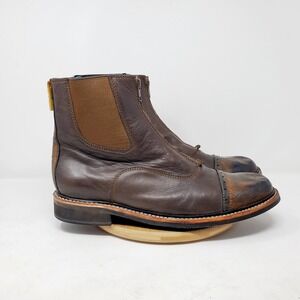 PSKaufman Chelsea Boots Mens 13 Brown Leather Front Zip Brogue Cap Toe Shoes